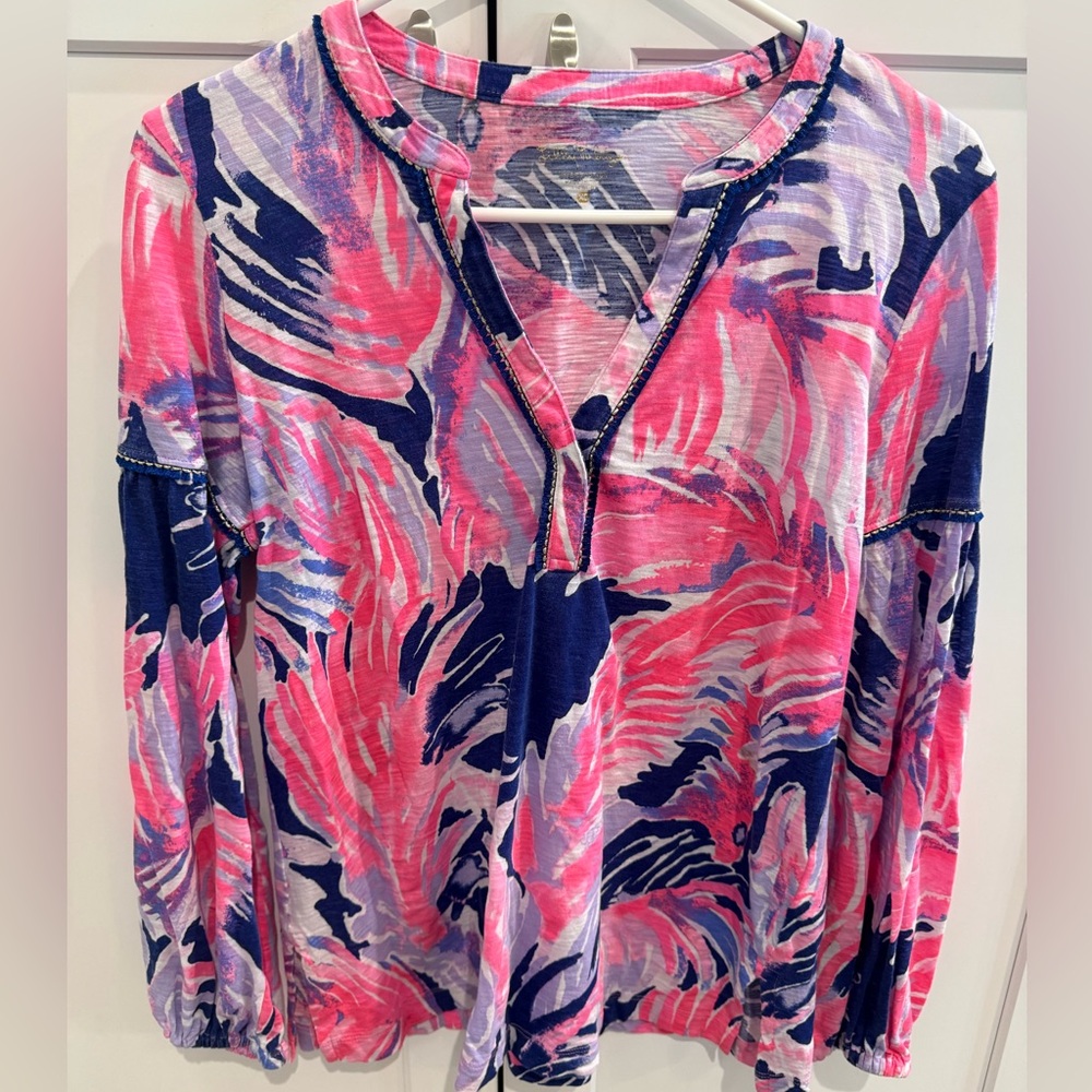 Lilly Pulitzer Pink and Blue Patterned Blouse